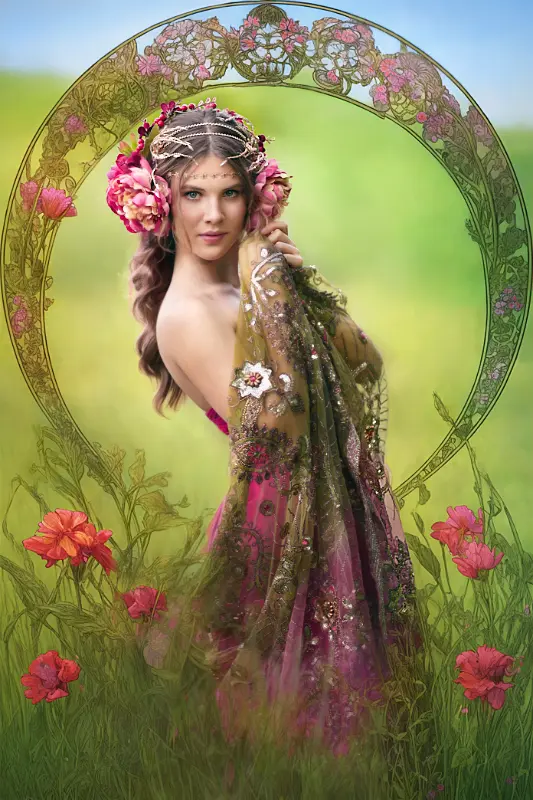 Portrét s Art Nouveau ornamentem